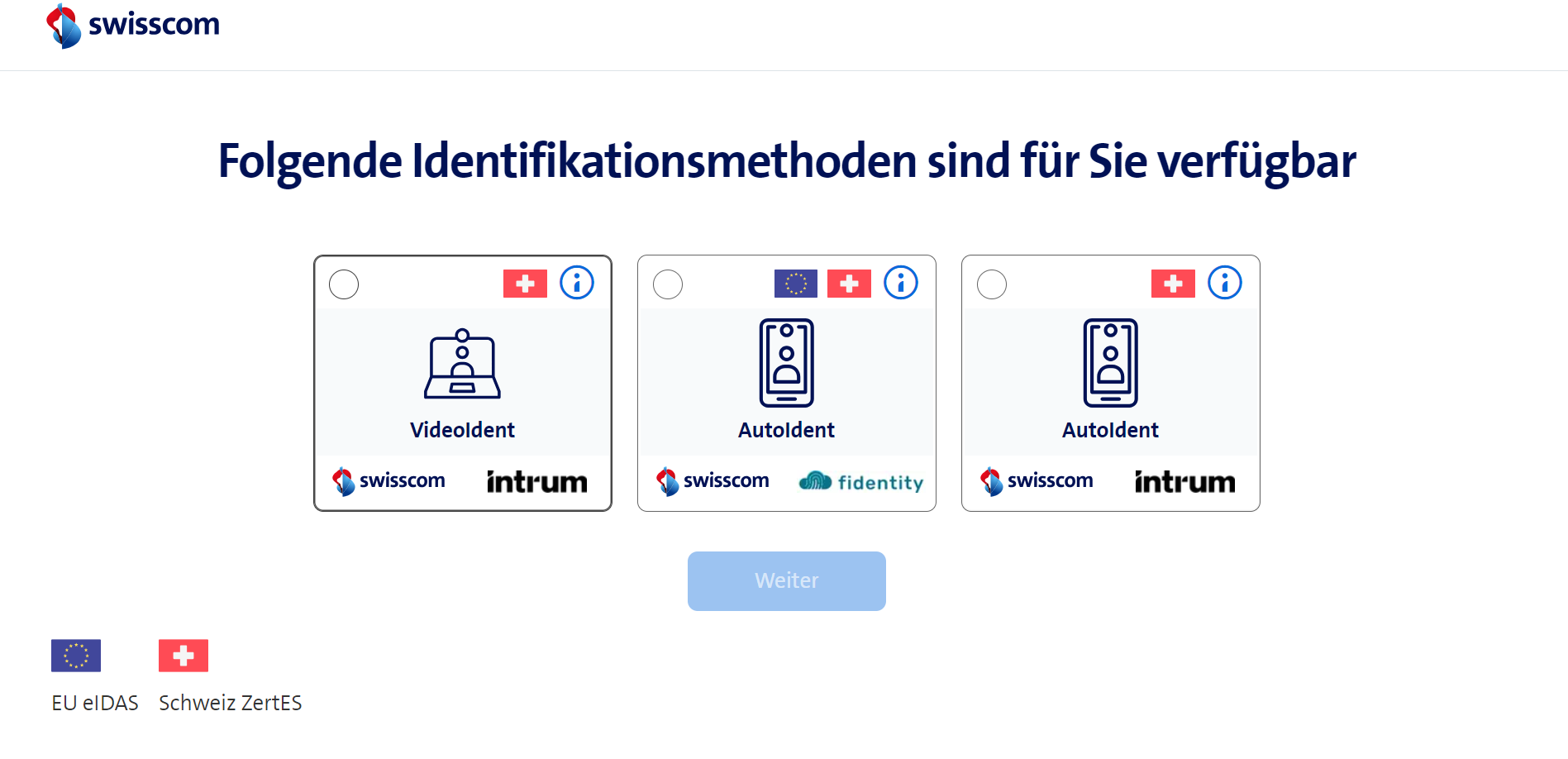 Audited identification methods for eIDAS-compliant e-signatures by Swisscom Trust Services